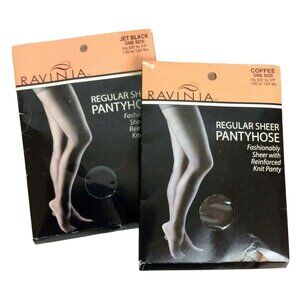 Ravinia Regular Sheer Pantyhose Lot Of 2 Pair One Size Coffee & Jet Black